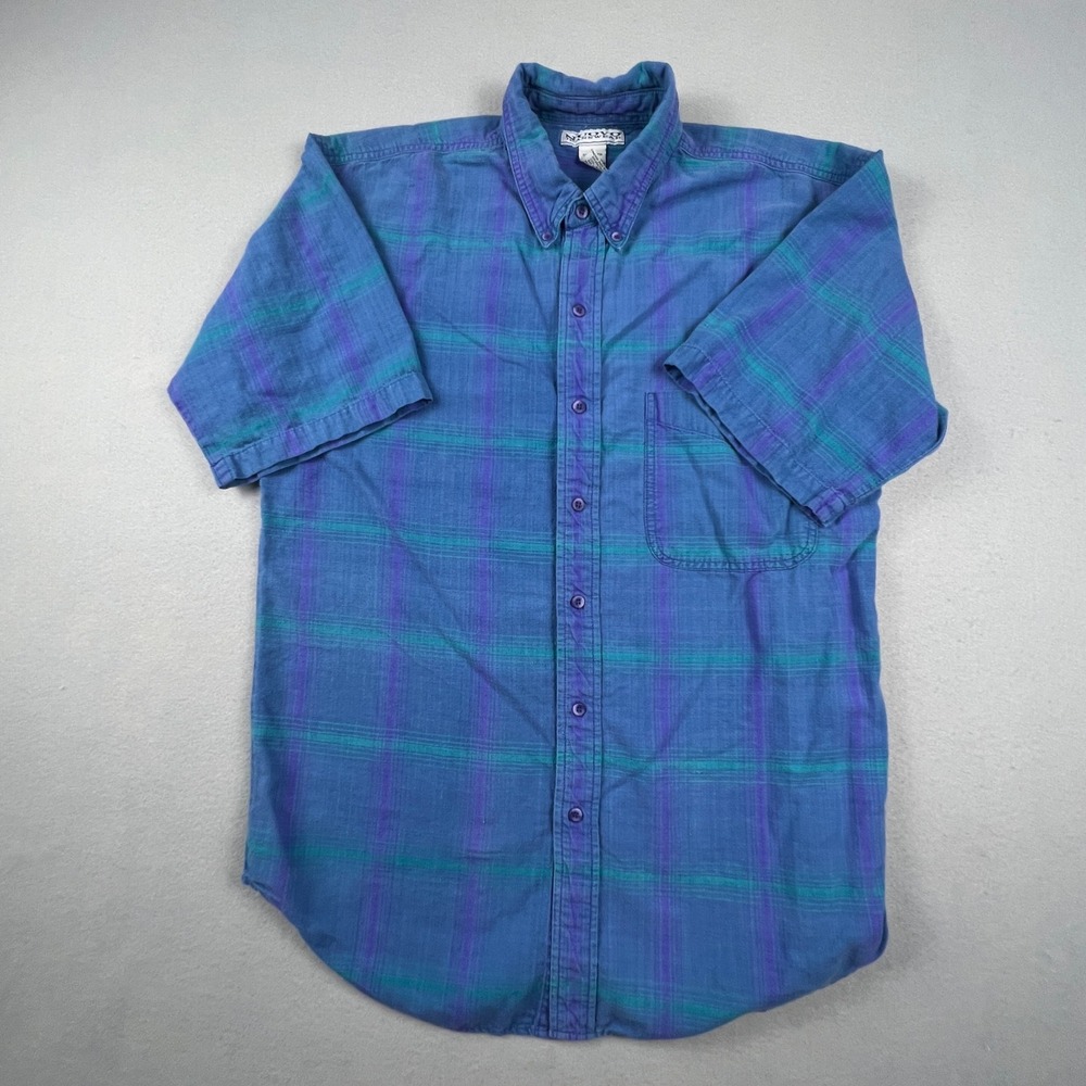 Nuovo Jeanswear Button Down Shirt Mens L Plaid Short Sleeve Vintage 90s‎ Casual